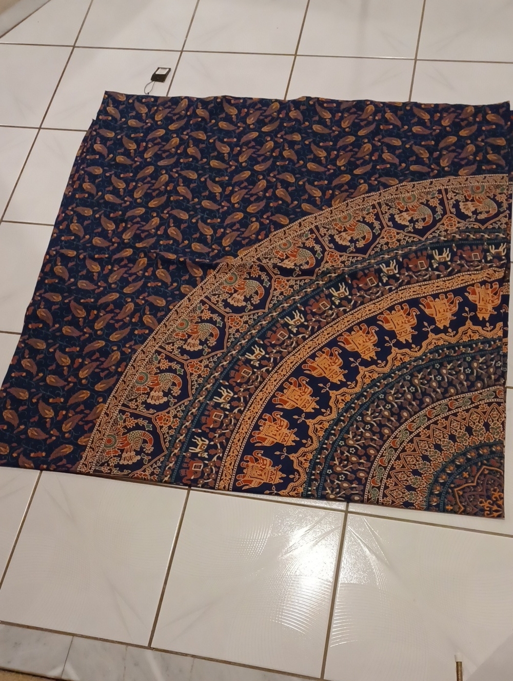 New Urban Outfitters Navy Paisley Tablecloth with Orange Accents